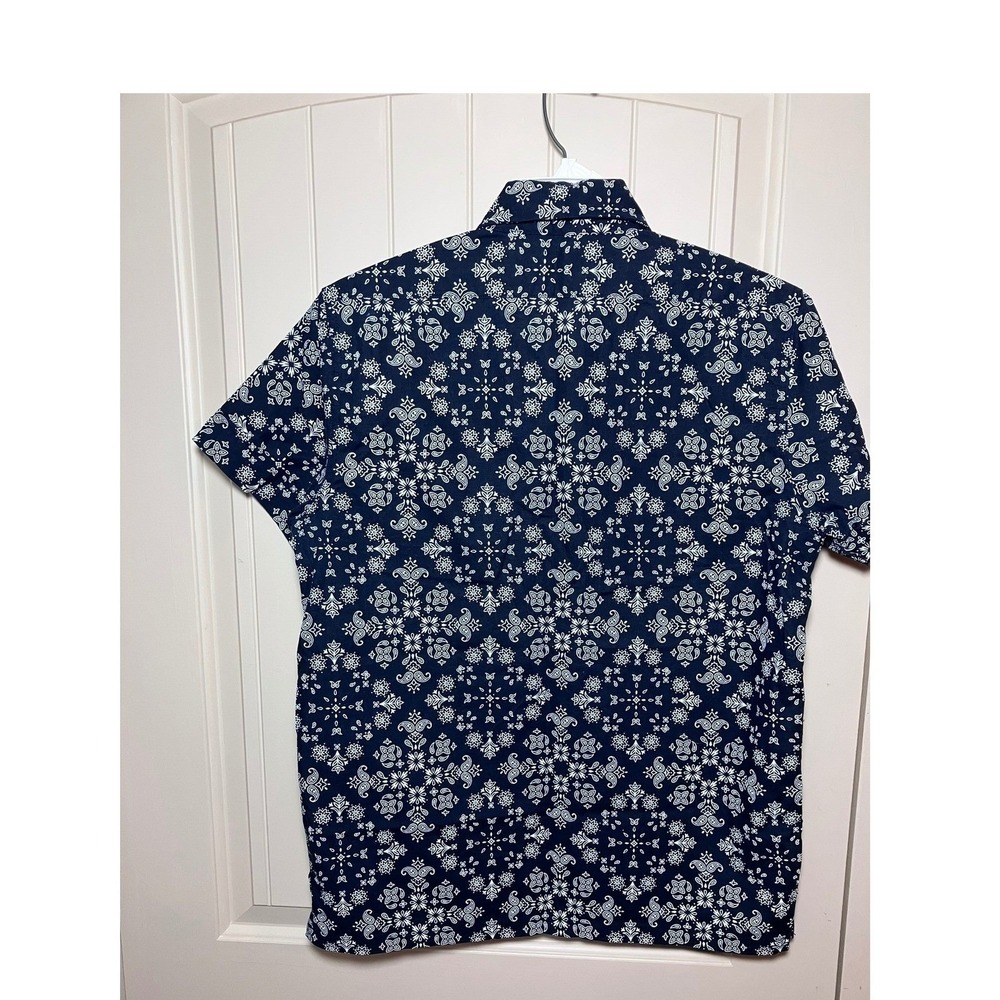 3sixteen Mens Small Navy Blue Bandana Paisely Print Cotton Linen Shirt Made USA - Picture 3 of 13